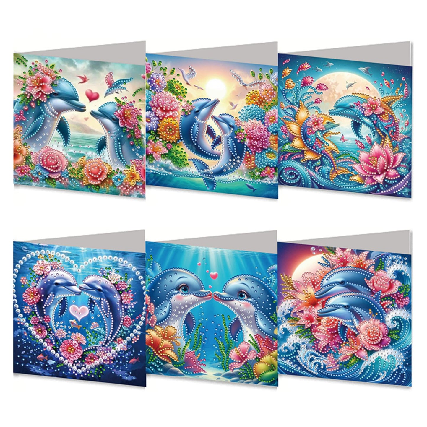 MaiYiYi 6 Pack DIY Dolphin Diamond Painting Greeting Cards Kit, Love Dolphin Diamond Art Cards with Envelopes, Lotus Diamond Art Greeting Cards for Family Friends Holiday Birthday