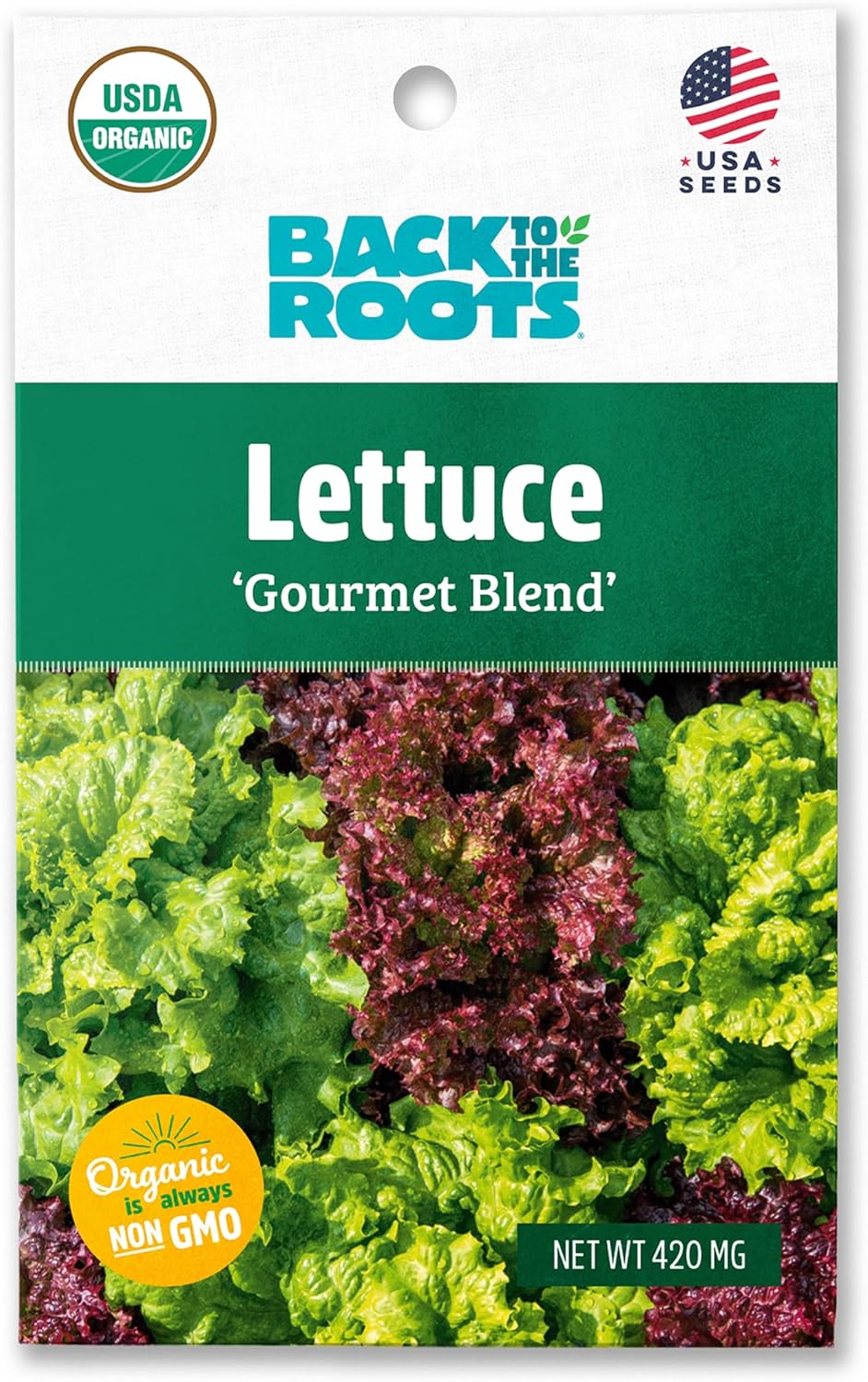 100% Packet 420mg Back to The Roots Organic Seed - Lettuce 'Gourmet Blend'
