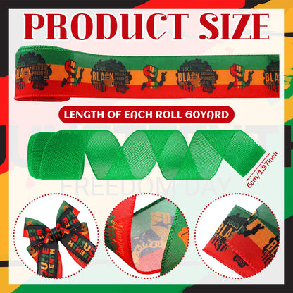 Vincreem 12 Rolls 60 Yards Juneteenth Ribbons Wired Edge Fabric Ribbons Craft Assortment Themed Juneteenth Freedom Day Pattern Wrapping Crafts for DIY Gift Hair Sewing Wreath, 12 Styles