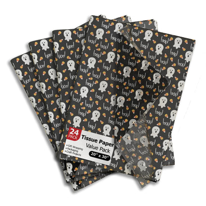 Halloween Ghosts Printed Tissue Paper for Gift Bags or Boxes and Wrapping - Bulk Fall Decorative Art Tissue Paper for Packaging and Gifting | 24 Sheets 20" x 30"