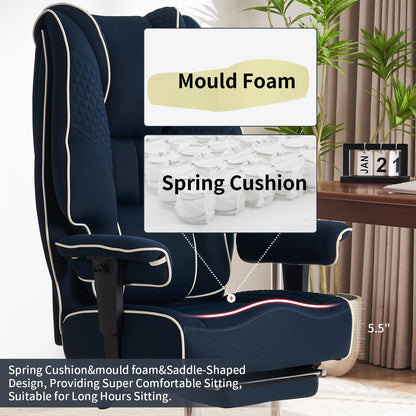 EXCEBET Big and Tall Office Chair 400lbs Wide Seat, Leather High Back Executive Office Chair with Foot Rest, Ergonomic Chairs Lumbar Support for Lower Back Pain Relief (Mesh Dark Blue)