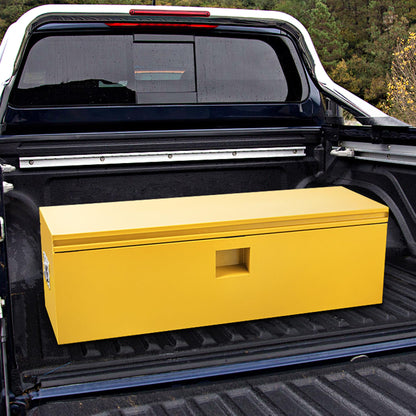 ActiveTrail Heavy Duty Steel Truck Bed Tool Box, 30 Inch Weatherproof Lockable Metal Storage Chest with Gas-Assist Grooved Lid for Pickup, Trailer, RV, Yellow