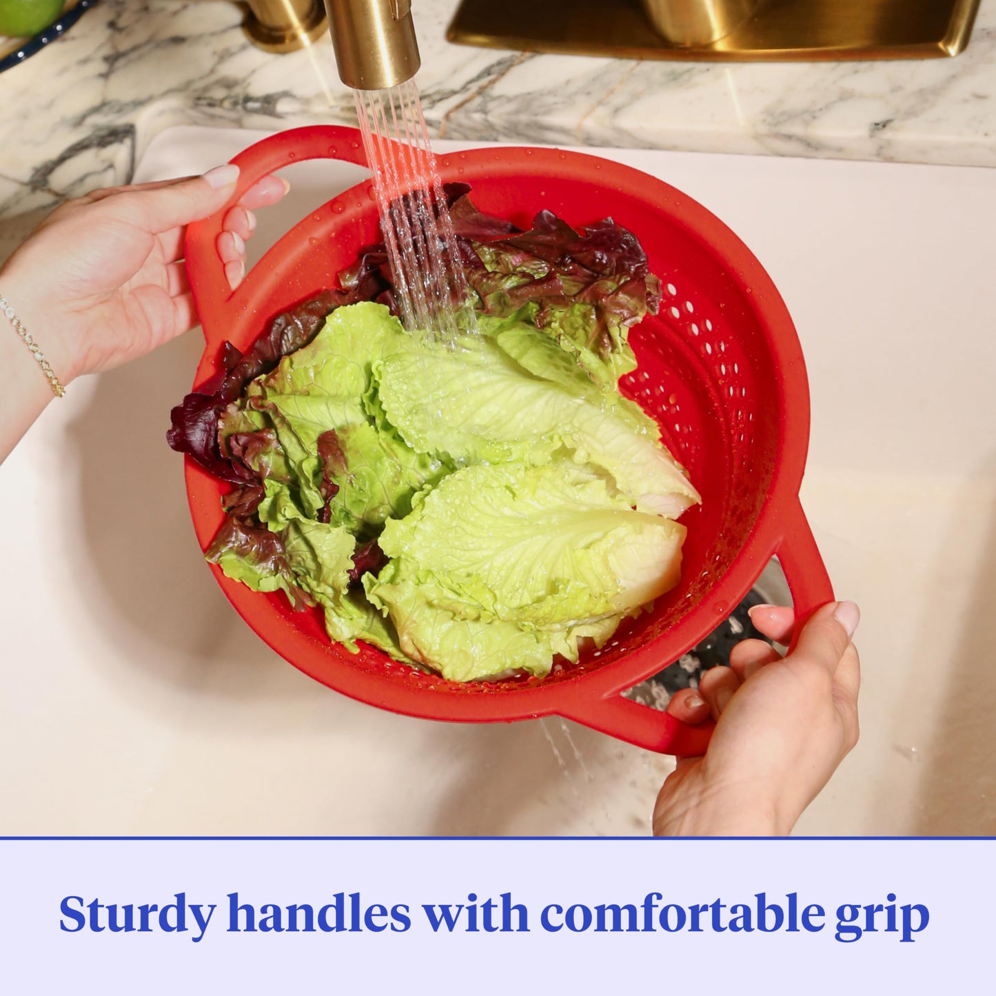 GIR Collapsible Colander for Kitchen, Silicone Strainer and Steamer, BPA-Free, Heat-Resistant, Space-Saving Collapsible Strainer with Stainless Steel Rim, Dishwasher Safe - Red