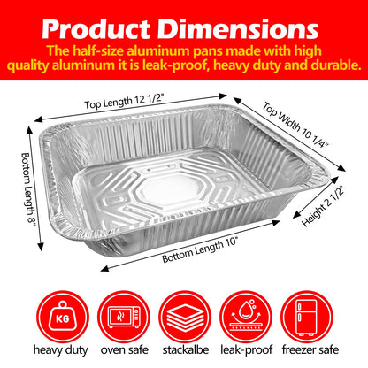 MAXTBEE 9x13 Aluminum Foil Pans with Lid, 10 Pack Disposable Trays Half Size Heavy Duty Tin Pans Deep Food Containers For Cooking, Meal Prep, Baking, Roasting, Chafing, Heating or Steam Table