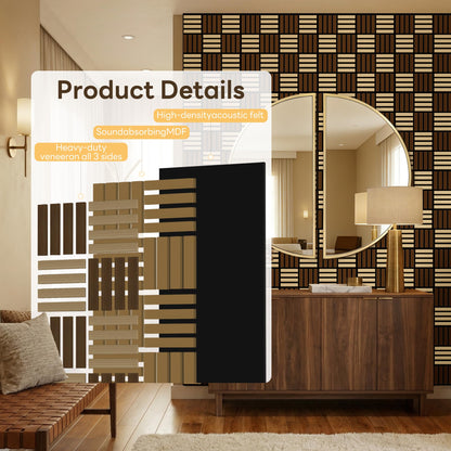 8 Pack Wood Slat Acoustic Wall Panels, Soundproof Wood Panels for Wall and ceiling, 3D Wall Panles with Slat Design for Bedroom, Living Room, Office, TV Background(13.8 × 27.4)