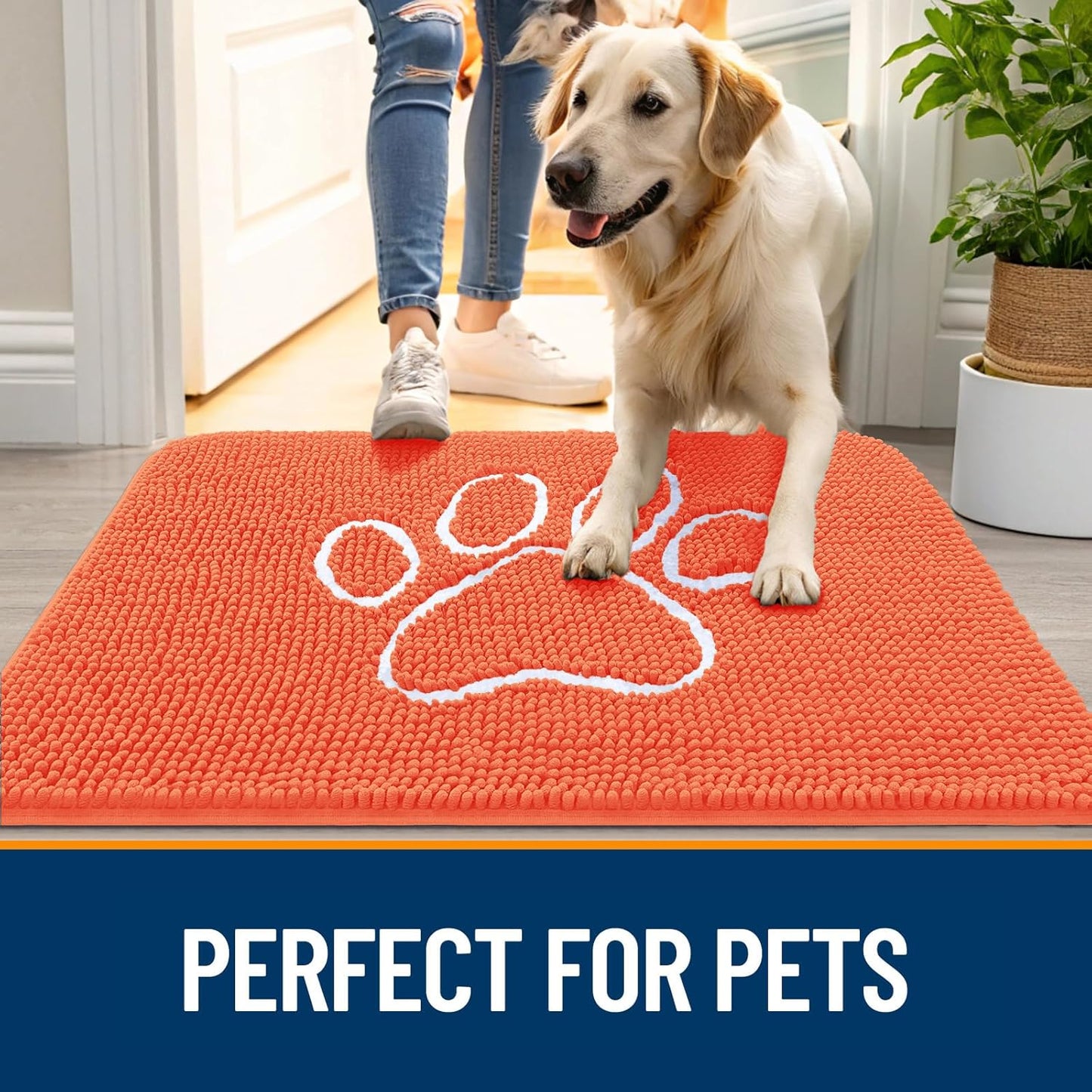 OLANLY Dog Door Mat - Absorbent Non-Slip Mud Mat for Muddy Paws | 30x20 Coral Paw Print Design