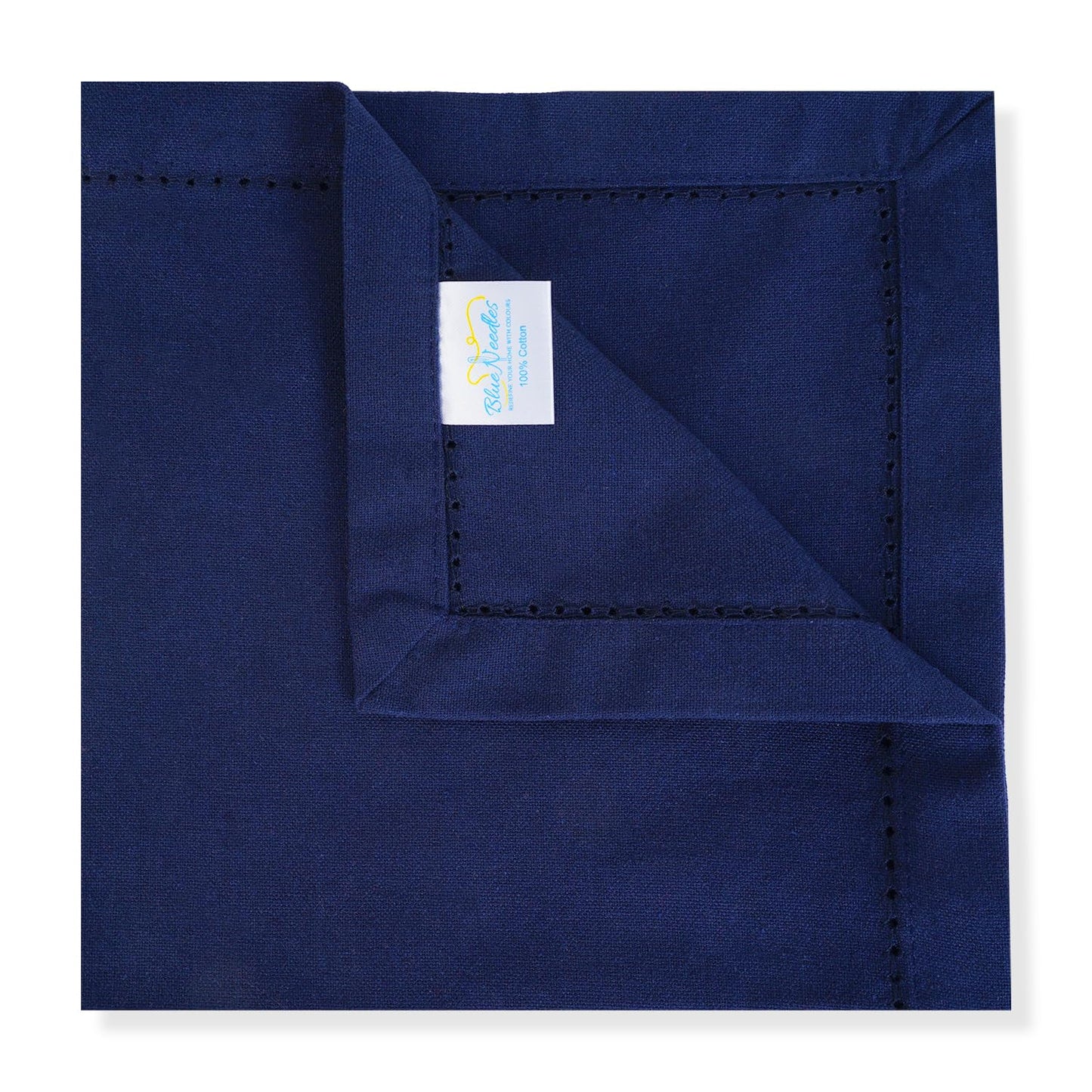 Blue Needles Navy Blue Hemstitch Linen Napkins Set of 12-100% Cotton Cloth Dinner Napkins 18x18 inches, Soft, Reusable, Absorbent, Washable Ideal for Spring Summer Easter Parties & Everyday Use