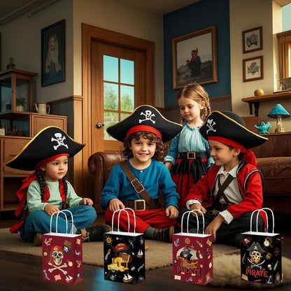 Qpout 16 Pack Pirate Gift Bags, Party Favor Bag Small, Goodie Treat Candy Bags, Pirates Booty Snack Bag, Boys Birthday Baby Shower Halloween Goody Bag