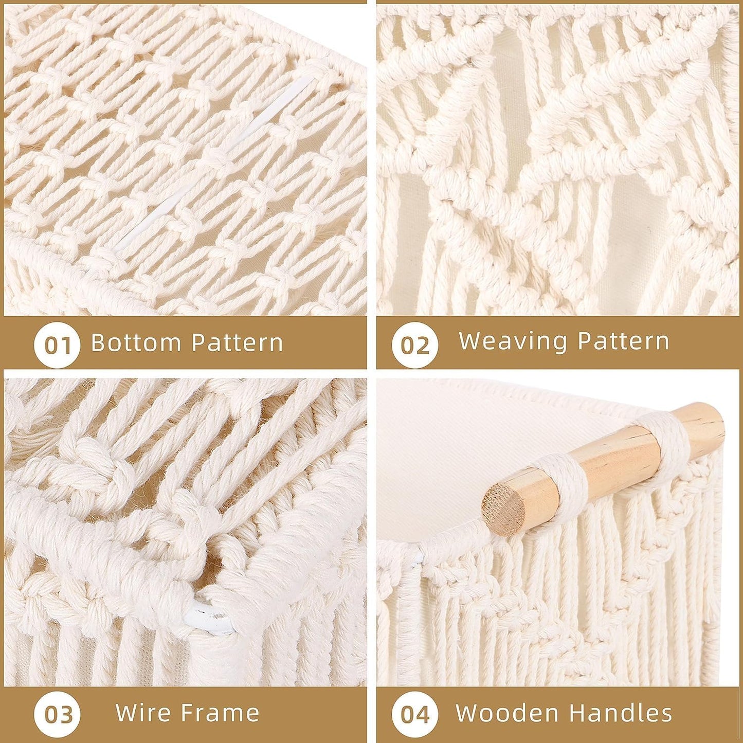 Macrame Storage Baskets, Handmade Woven Decorative Box for Organizing Countertop and Shelf