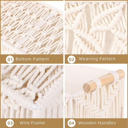 Macrame Storage Baskets, Handmade Woven Decorative Box for Organizing Countertop and Shelf