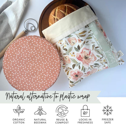 Nectar & Nest Bread Baker Set, Reusable Beeswax Bread Bags for Homemade Bread, Sourdough Bag, Organic Cotton Beeswax Bowl Cover, Limited-Edition Artist Series