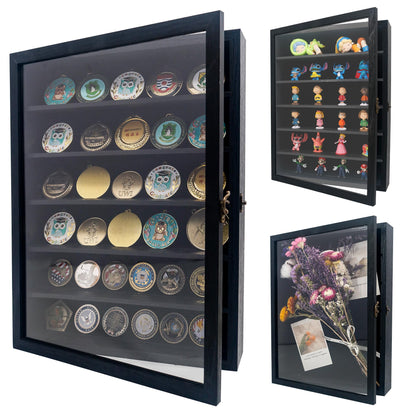 GMFrames 12x16 Wooden Shadow Box Frame with Removable Shelves Deep Display Case for Military Medals Keepsakes Black