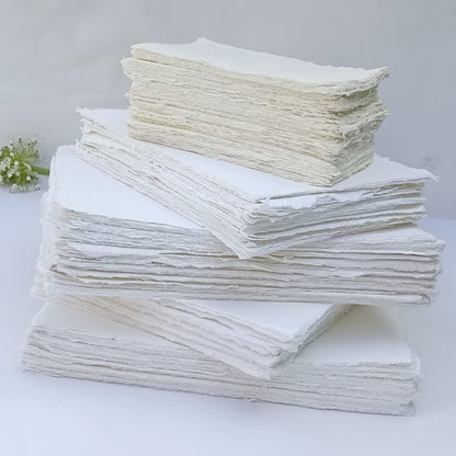 E-Tailor Handmade Cotton Deckle Edge Paper Loose Leaf Sheets 130 GSM Ivory White (Pack of 1-5x7-20-Sheets)