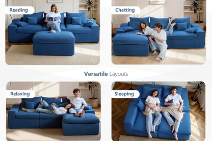 HABUTWAY 104" L Shaped Cloud Sectional Couch, Boneless Modular Sectional Sofa with Deep Seat, Corduroy Couches for Living Room, Modular Couch, No Assembly Required (Blue)