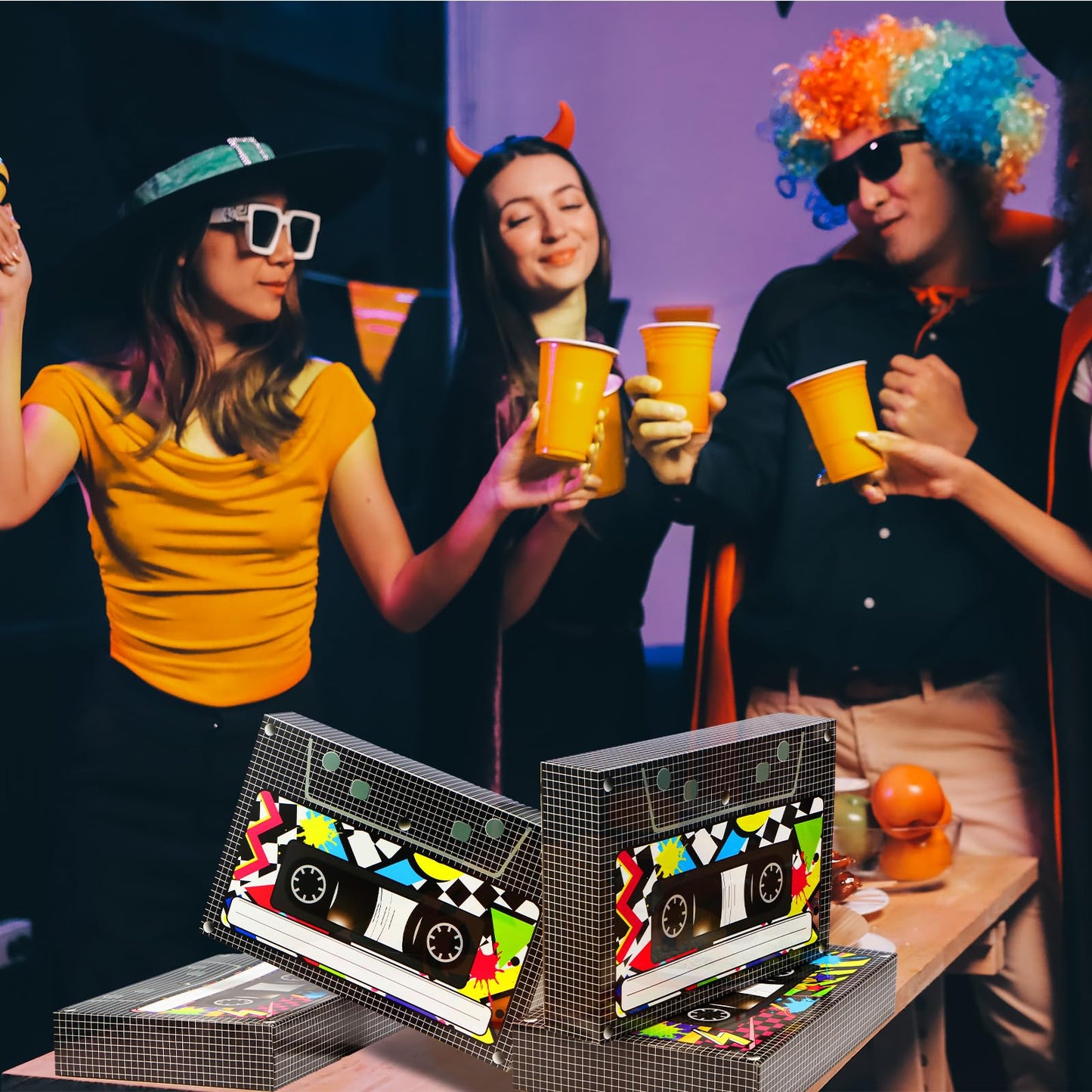 Zhanmai 6 Pcs Halloween 80s 90s Party Decorations 80's 90's Party Favor Box Large Cassette Player Treat Gift Boxes for Retro Hip Hop 1980s 1990s Music Birthday Theme Boom Supplies(15.4 x 10 Inch)