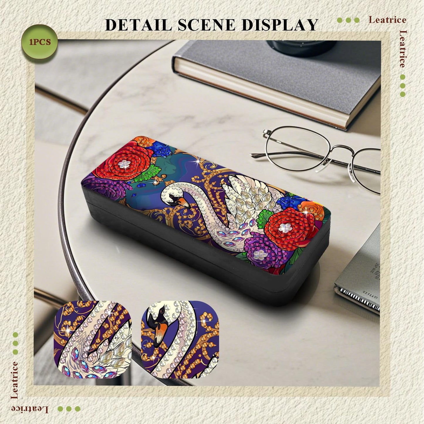 Leatrice Animal Diamond Art Kits for Adults Small Diamond Painting Kit Gem Art Paint by Diamonds Dot Eyeglasses Case 5d Diamond Art DIY for Beginner Women Swan
