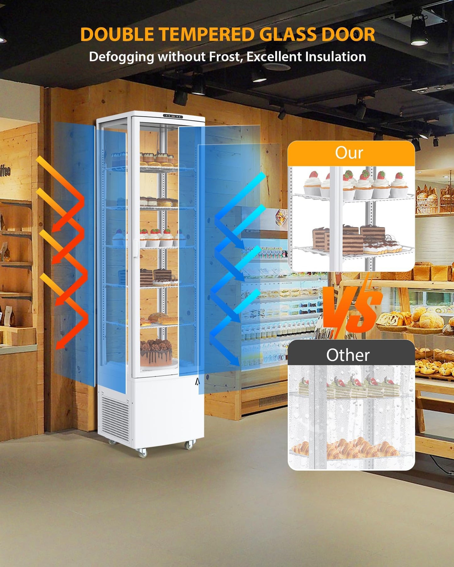 GAOMON idO-A2EfLtRlFtU_six5YQ GHB-WH2025021100014 Countertop Refrigerator Cu.Ft. Bakery Display Case, 10.5 Cubic Feet, White