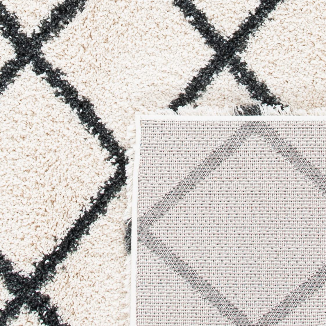 SAFAVIEH Area Rug 8x10 - Hudson Shag Collection - Large - Ivory & Dark Grey, Trellis Pattern, Non-Shedding & Easy Cleaning, Plush Thick Pile, Ideal for Living Room, Bedroom, Dining Space (SGH222C)