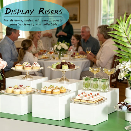 SVNMU 7pcs Acrylic Buffet Risers Set Nestable Cube Display Stands Large Food Display Shelves for Dessert Table Catering Parties Wedding Jewelry Collectibles Figures(Size 10" 9" 8" 7" 6" 5" 5",White)