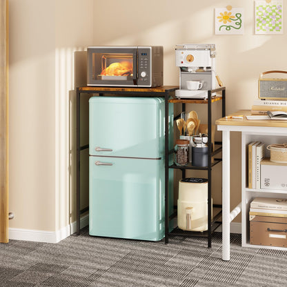 Yuyetuyo Mini Fridge Stand with Storage Shelves, Wine Cabinet, Microwave Stand, Coffee Bar, TV Stand, Bakers Rack, Beverage Refrigerator Table Adjustable for Dorm Apartment Kitchen Rustic Brown