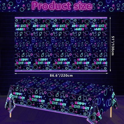 XJLANTTE 4 Pack Glow Party Tablecloth Supplies - Neon Plastic Birthday Table Cover, Black Light Fluorescence Rectangle Table Cloth 51"x86.6" for Glow in The Dark Birthday Party Decorations
