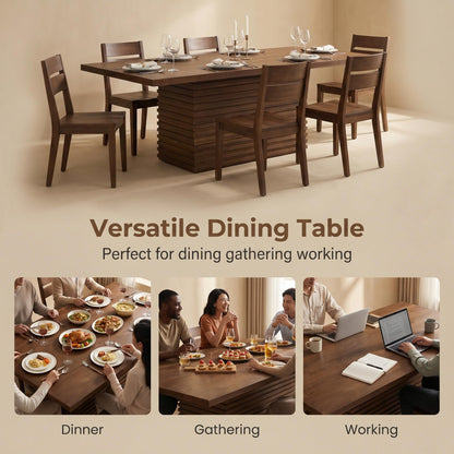84" Mid Century Modern Dining Table for 6-8 Farmhouse Wood Kitchen Dining Room Table with Fluted Pedestal Base Large Rectangle Dinner Tables for Kitchen Dining Living Room, Walnut