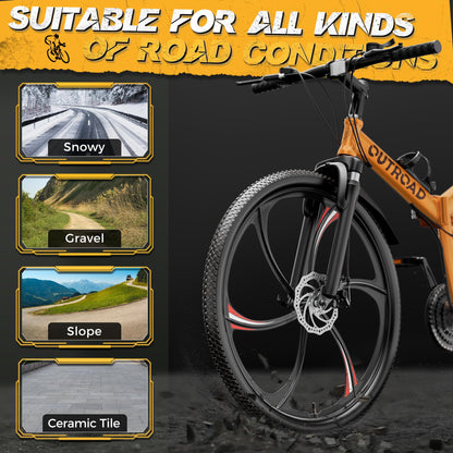 MarKnig 26 Inch Adult Folding Bikes/Mountain Bikes, 21 Speeds Mountain Bicycles with Full Suspension, Dual Disc Brake, High Carbon Steel Frame, Foldable Bike for Men/Women/Teen, HM-Orange