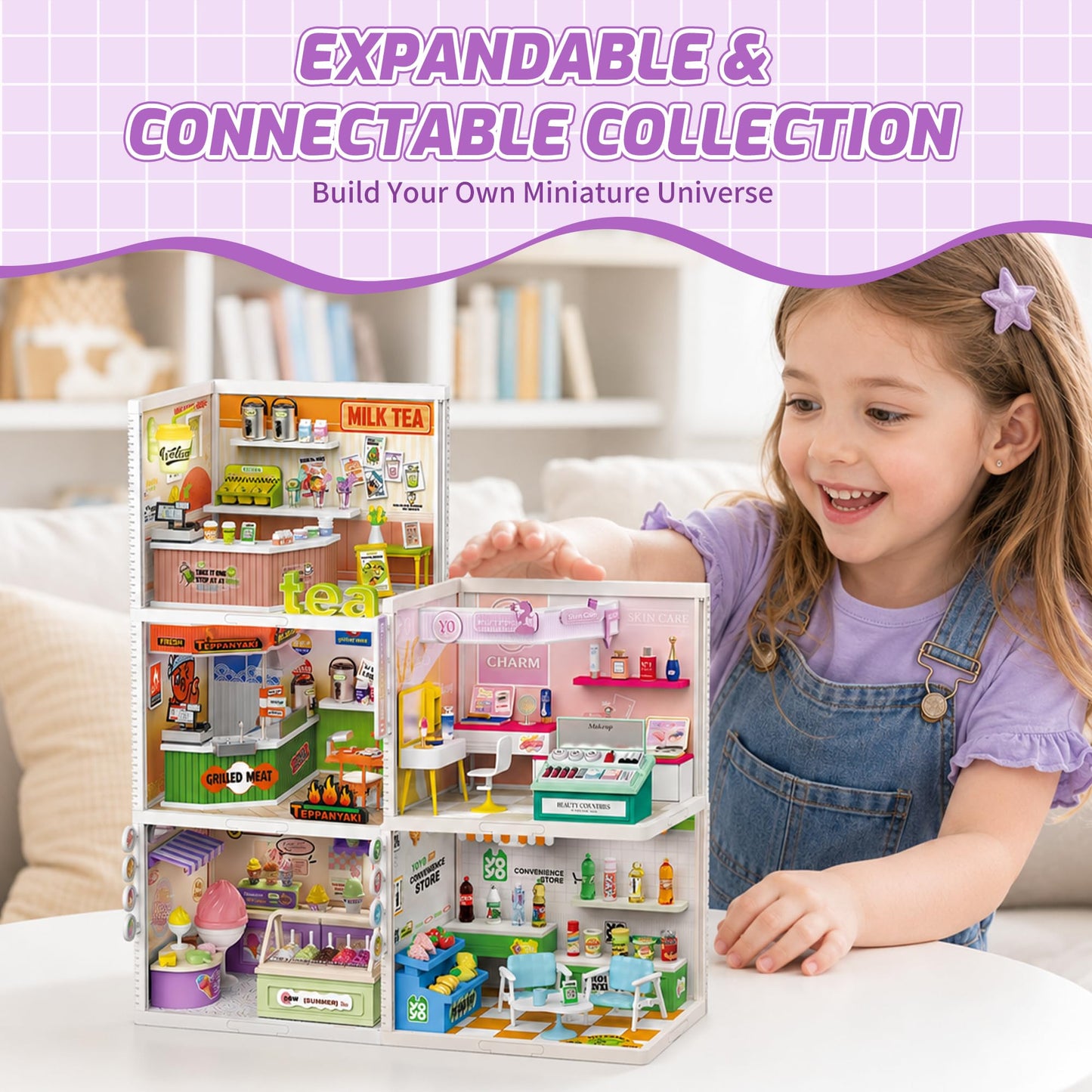 MINDNOOK DIY Miniature House Kit, LED Light-Up Dollhouse, Mini Dollhouse Building Set with Furniture, Craft Hobby Gift for Adults, Teens & Kids Ages 6+ (Ice Cream Shop)