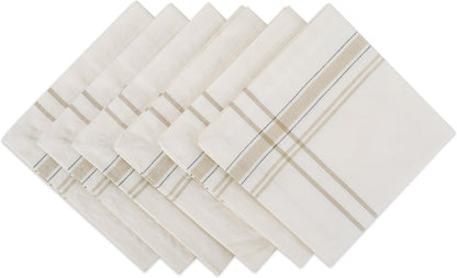DII French Stripe Tabletop Collection Dining Table Linen Napkin Set, 20x20, White Chambray, 6 Piece