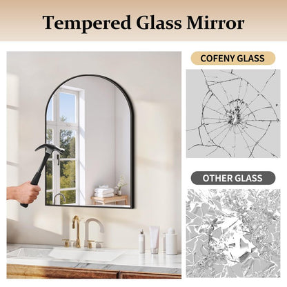 COFENY Black Arch Mirror, 30’’x36’’ Black Mirror for Bathroom, Wide Arched Bathroom Mirror with Metal Wall Mounted Mirror for Bedroom Living Room Entryway Modern
