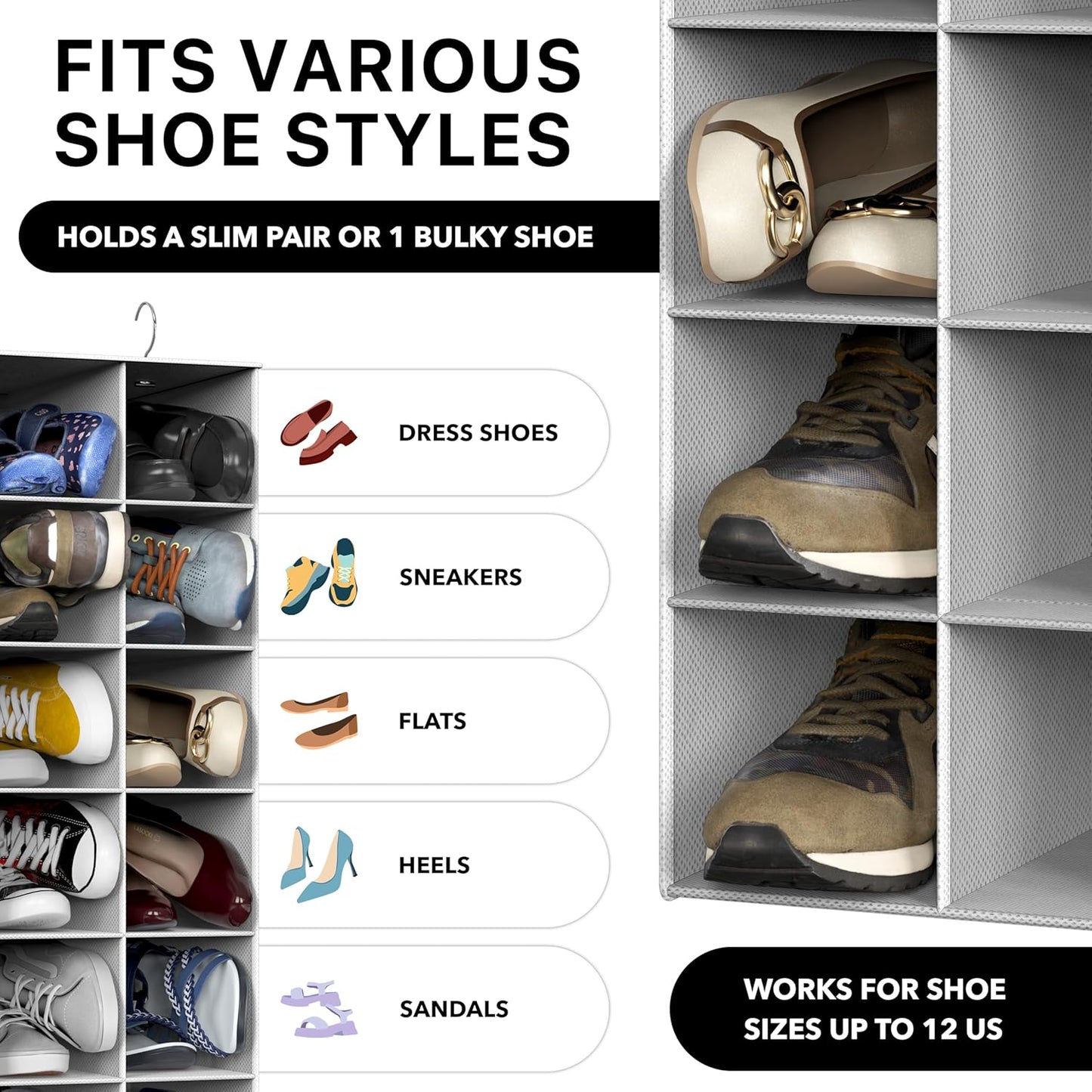 20 Closet, Simple Houseware Section Shelves Hanging Shoes Organizer Holder for Gray