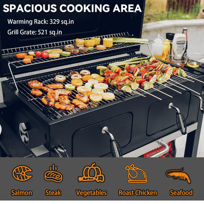 ONLYFIRE GRILLS Large BBQ Charcoal Grill with Cart & 2 Liftable Charcoal Trays, 794 SQ.IN Cooking Area, Heavy Duty Outdoor Barbecue Grill with Foldable Side Tables, Wheels & Cover, GS339