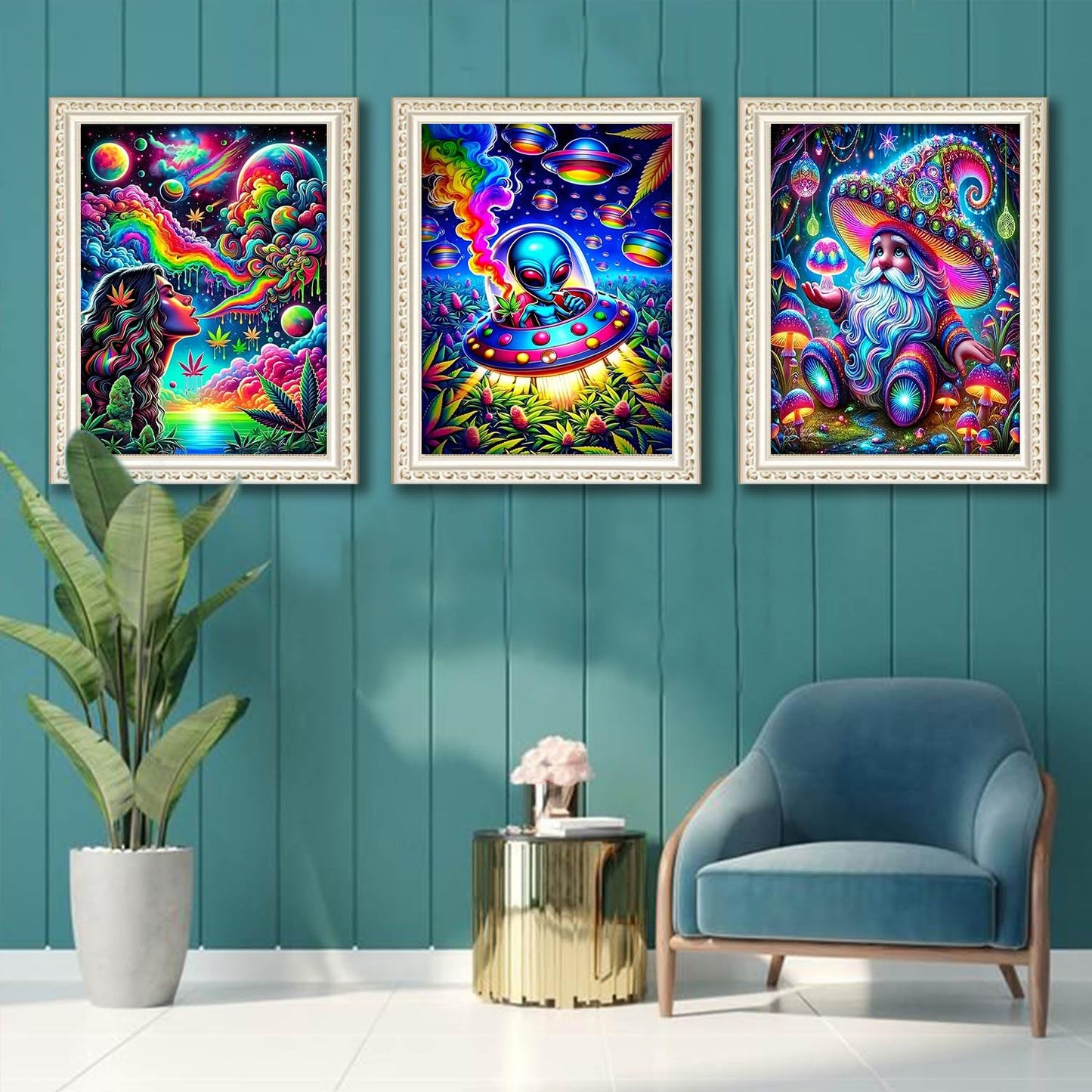 EIBEILI Diamond Art Kits for Adults - 3 Pack Hippie Hippy Alien,Starry Rainbow,Gnome Diamond Painting Kits for Adults,5D Round Full Drill Gem Art,DIY Crafts Kits for Gift Home Wall Decor 12x16inch