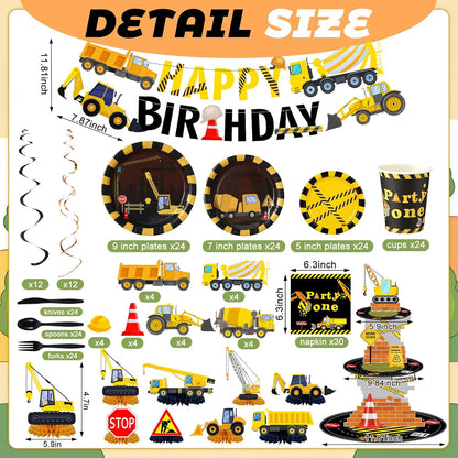 258 Set Pcs Construction Birthday Party Supplies Decoration Include Disposable Paper Plate Napkin Teacup Saucer Cupcake