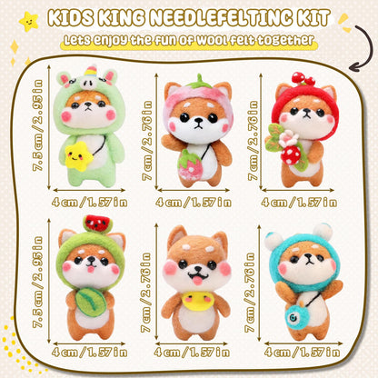 KIDS KING Needle Felting Kit for Beginners & Adults – 6 Piece of Shiba Inu Plush Dolls DIY with Instruction, Material Tools: Wool, Needles, Felting Pad, Arts & Craft Set for Handicraft Beginners