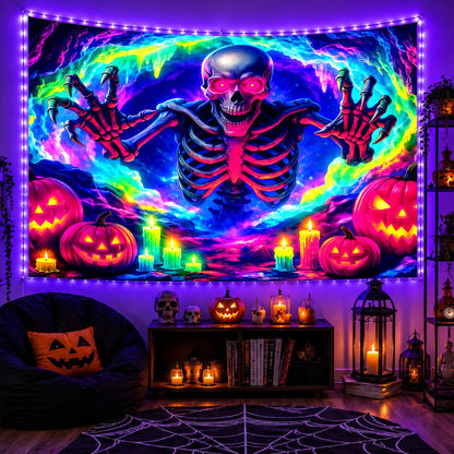 Neon Skeleton UV Tapestry 78.74X59.06in, Blacklight Reactive Tapestry Fluorescent, Hanging Neon Wall Tapestry for Bedroom Dorm, Room Tapestry Large Wall, Tapestry Room Backdrop, Halloween Decor
