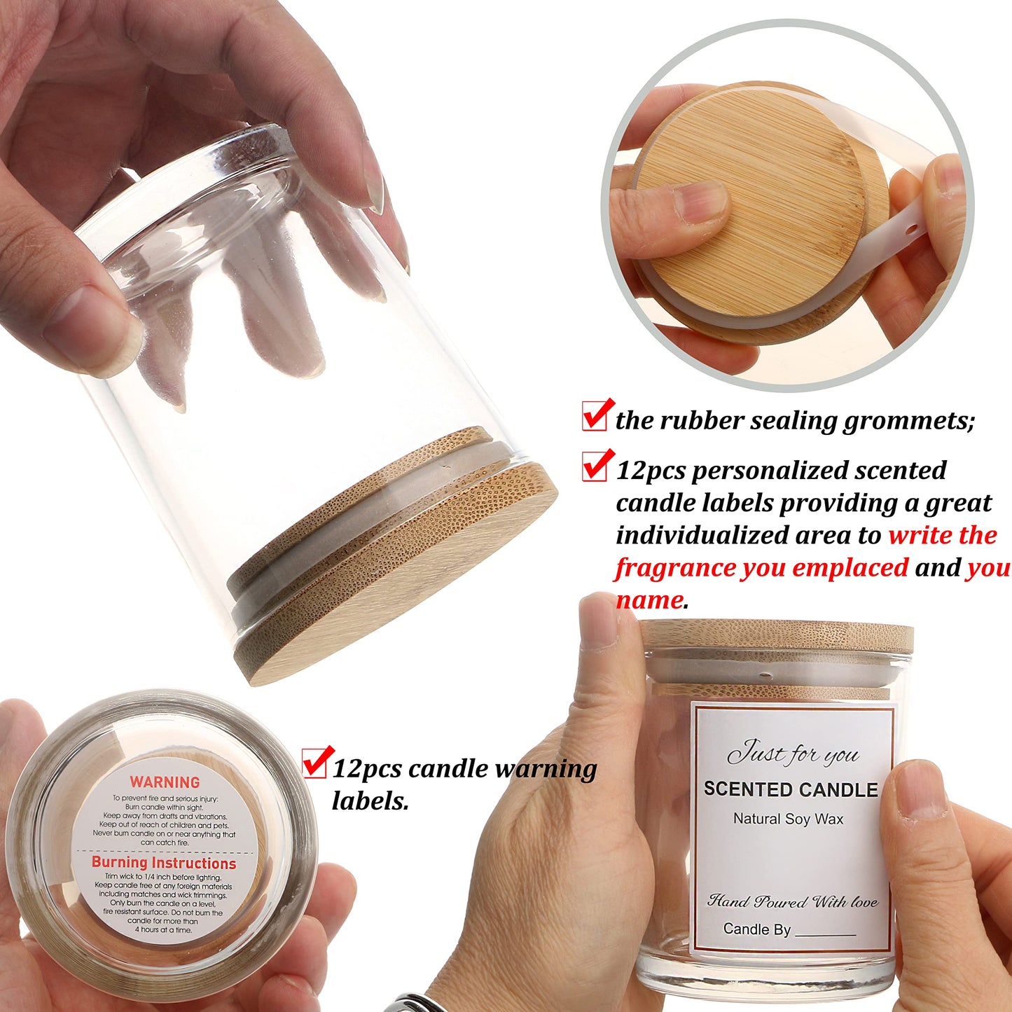 MILIVIXAY 12 Pack 12 OZ Clear Glass Candle Jars with Lids and Candle Making Kits - Bulk Empty Candle Jars for Making Candles - Spice, Powder Containers.