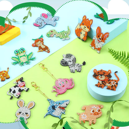 Yaomiao 17 Pcs Diamond Keychains Animal Diamond Art Ornaments Double Side Key Rings DIY 5D Art Pedants for Beginners Birthday Crafting Home Party Decor