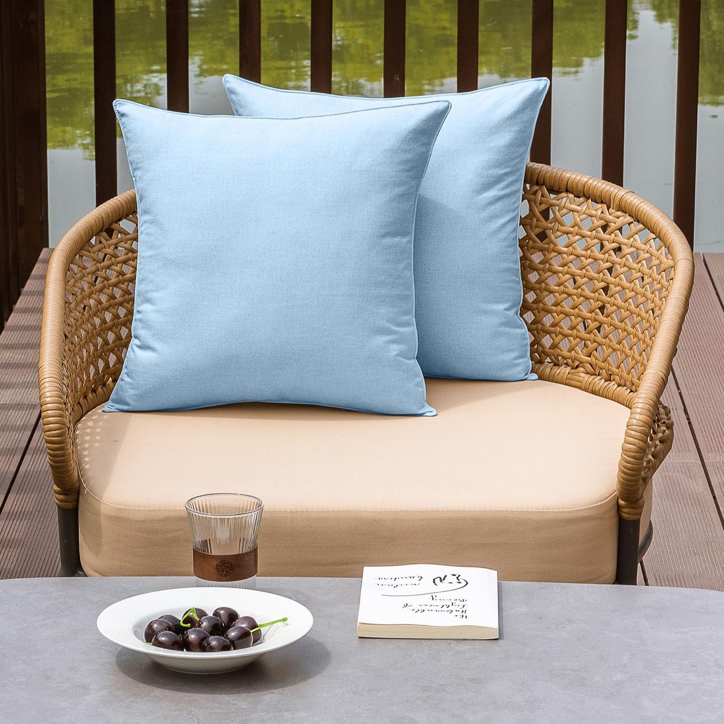 NiNi Set of 2 Outdoor Waterproof Throw Pillow Covers - Decorative Farmhouse Cushion Cases for Patio 18x18 Inch, Light