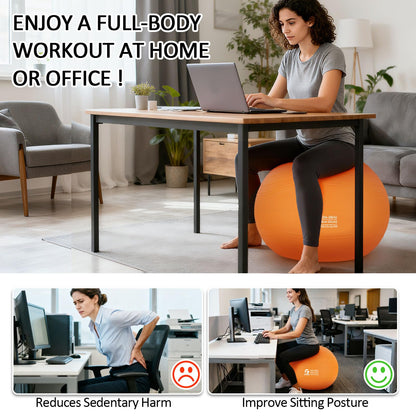 Gruper Yoga Ball, Multiple Sizes Non Slip Exercise Ball for Workout, Birthing, Balance, Stability, Pregnancy, 2200LB Capacity, Anti Burst Chair for Home and Office, Includes Quick Pump & Fitness Guide