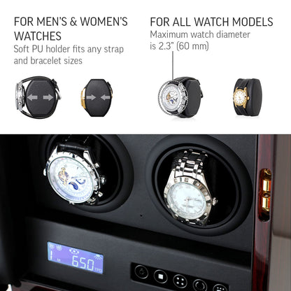 Automatic Watch Winder with LED Light, Storage Drawer and LCD Touchscreen Control (Ebony)