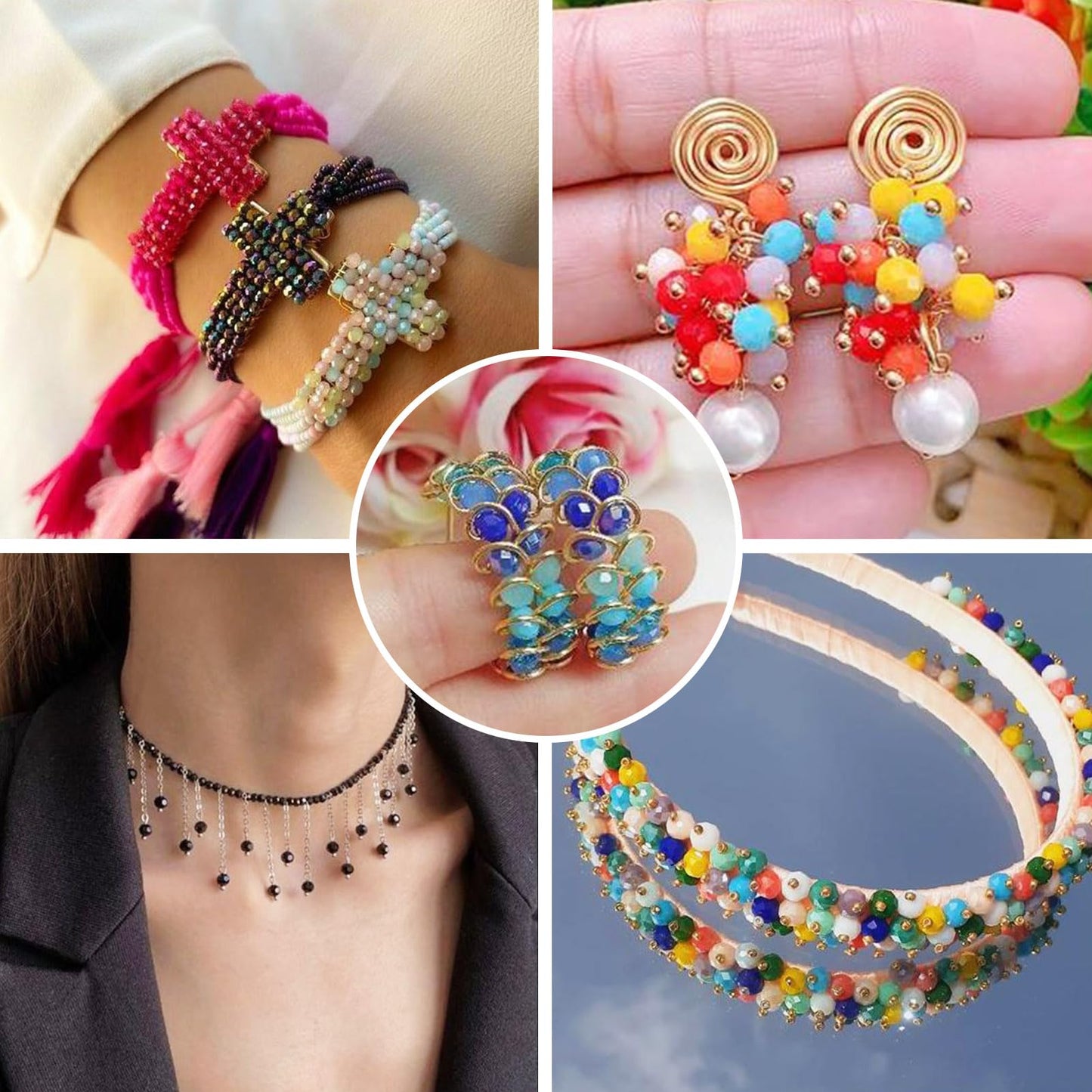 Beadthoven 2736pcs 3mm Faceted Round Glass Beads AB Color Crystal Glass Beads Strands Rainbow Briolette Rondelle Crystal Beads Spacers for Jewelry Making Bracelets Necklaces Earrings DIY Crafts