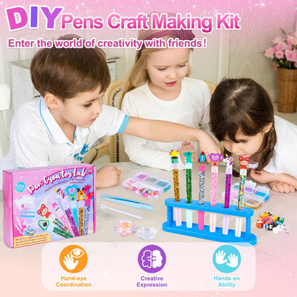 Subao 55+ DIY Glitter Gel Pens Making Kit,Pen Creator Studio,Make Your Own 15 Sparkly Cute Pens,Creative Arts and Crafts for Kids Ages 5 6 7 8,Birthday Christmas Gifts for Girls 9 10 11 12 Years Old