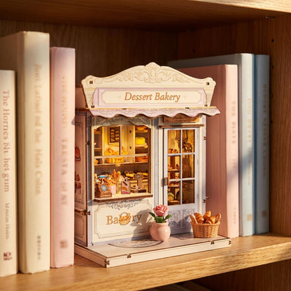 Book Nook Kit - DIY Miniature House Bakery Patisserie Dollhouse Kit for Adults and Teens, Booknook Tiny House Bakery Shop Bookshelf Decor 3D Wooden Puzzle, Gifts for Family, Friends (with Glue)