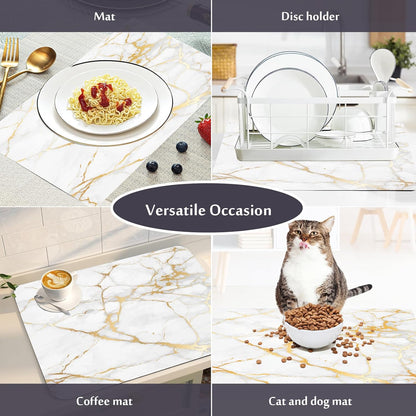 EMMTEEY Coffee Mat Dish Drying Mat for Kitchen Counter, 24"x16" Marble Coffee Maker Mats, Absorbent Rubber Backed