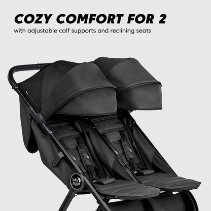 Baby Jogger® City Tour 2 Side by Side Double Stroller, Compact Twin Stroller Design, Easy-To-Maneuver, Fits Through Standard Doorways, Compact One-Step Fold Design, Baby Travel Essential, Pitch Black