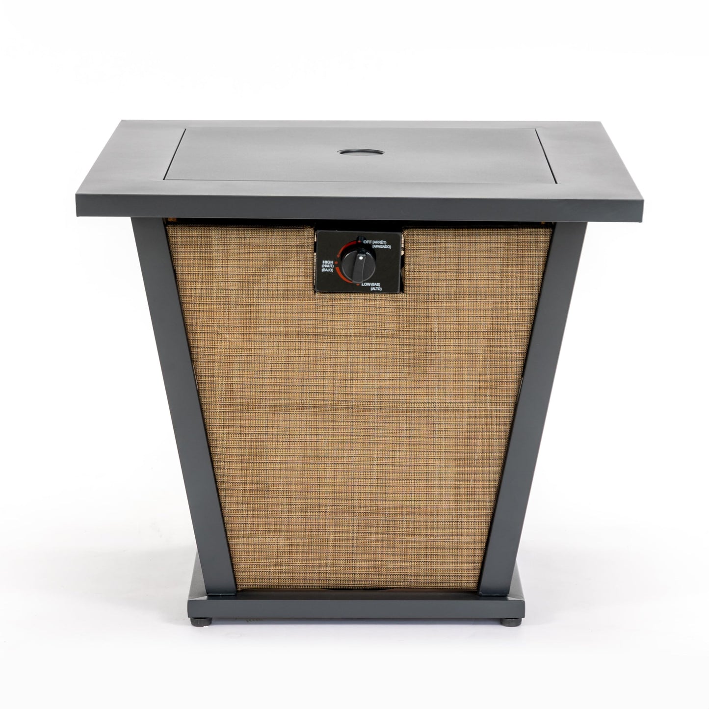 28" Propane Gas Fire Pit Table, 50000 BTU Square Outdoor Fire Pit with Steel Tabletop & Textilene Base, Patio Fire Table with Lid, Lava Rocks & Rain Cover for Backyard Deck Garden, Brown