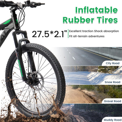 KIAPALNO 27.5 Inch Mountain Bike, Dual Full Suspension 21 Speed Womens Mens Mountain Bikes, Commuter Bike with Carbon Steel Frame and Dual Disc Brakes