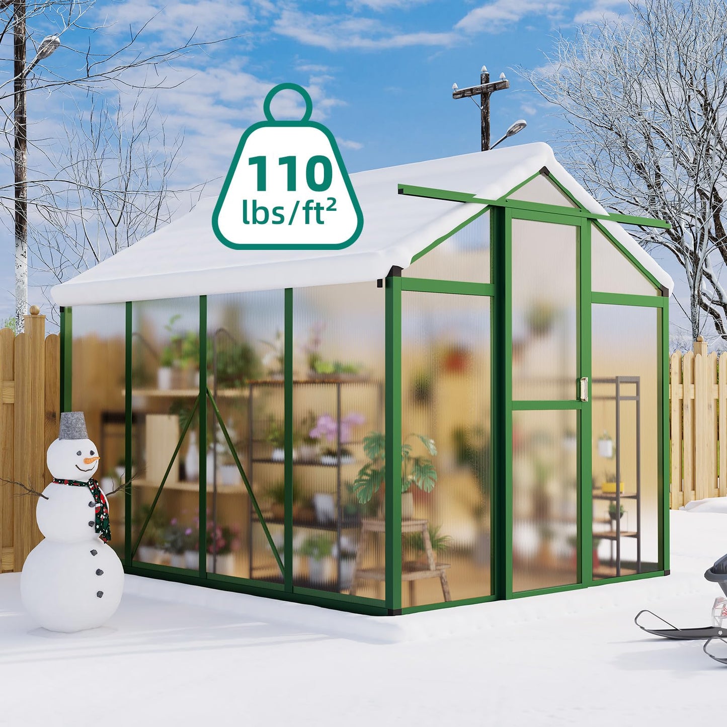 GarveeLife 6x8 FT Greenhouse - Large Aluminum Greenhouses for Outdoors, Heavy Duty Polycarbonate Greenhouse with Roof Vent&Ground Nails, Walk-in Green houses for Garden, Backyard, Patio, Easy Assembly