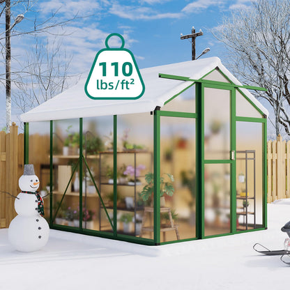 GarveeLife 6x8 FT Greenhouse - Large Aluminum Greenhouses for Outdoors, Heavy Duty Polycarbonate Greenhouse with Roof Vent&Ground Nails, Walk-in Green houses for Garden, Backyard, Patio, Easy Assembly
